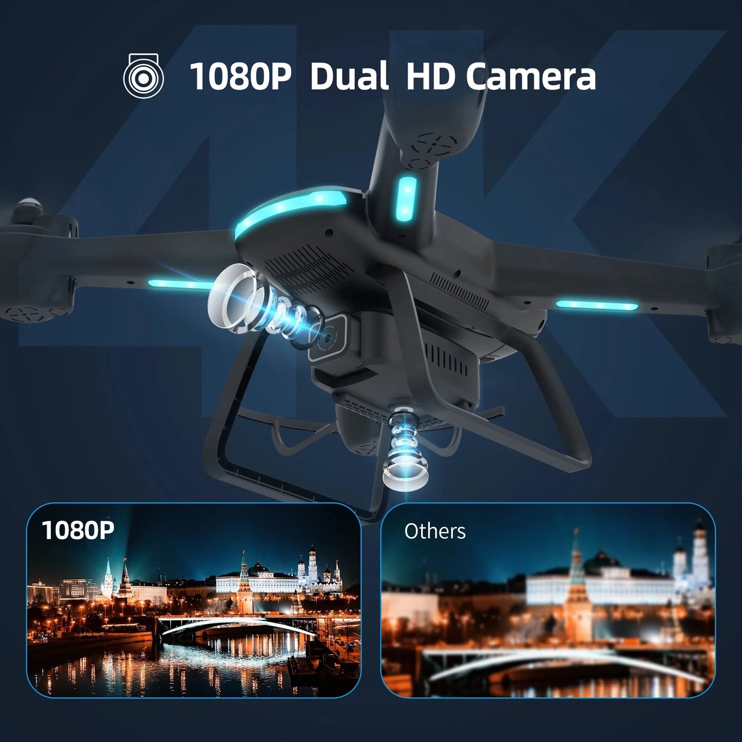 JY03 HD Camera Drone | FPV RC Quadcopter with Optical Flow Positioning & LED Lights (Black)