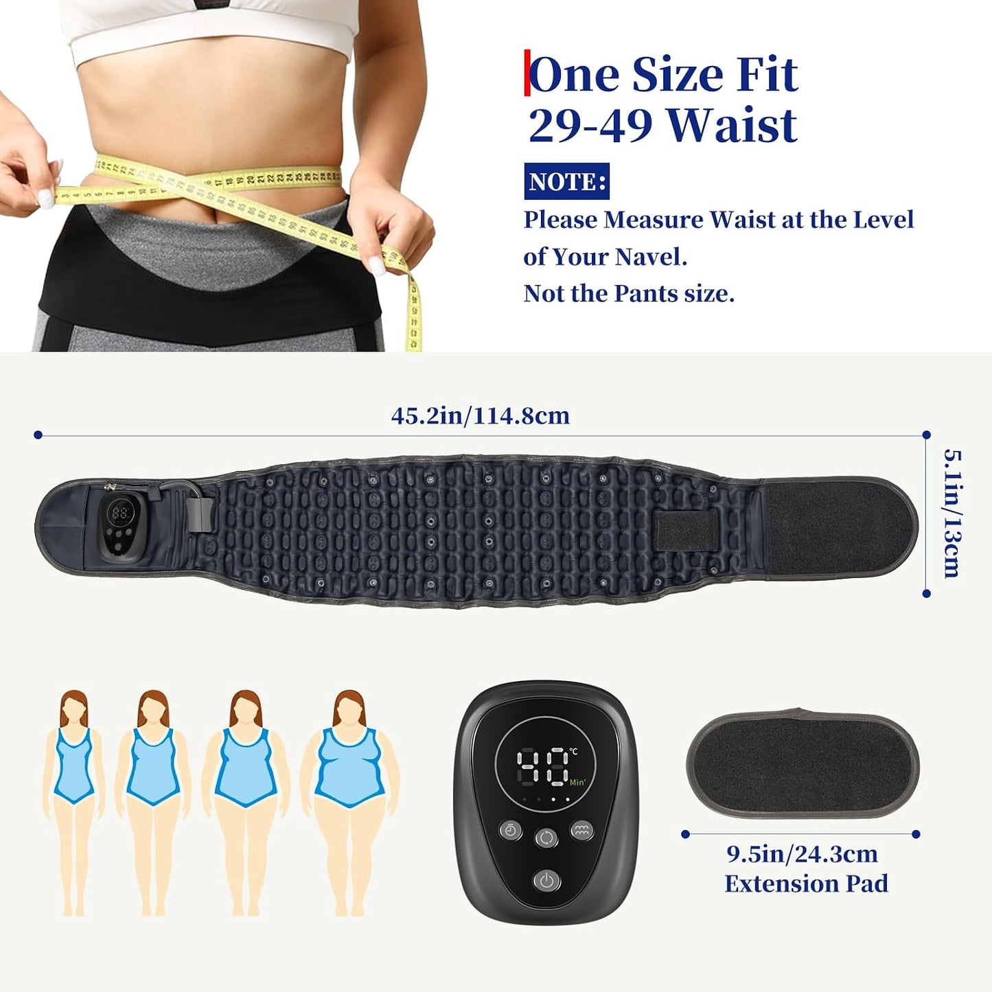 Red Light Massage Decompression Belt for Instant Lower Back Pain Relief, Pump up Lumbar Support Brace Inflatable Back Reliever with Electric Pump, One Sizes Fits 29-49 Waist