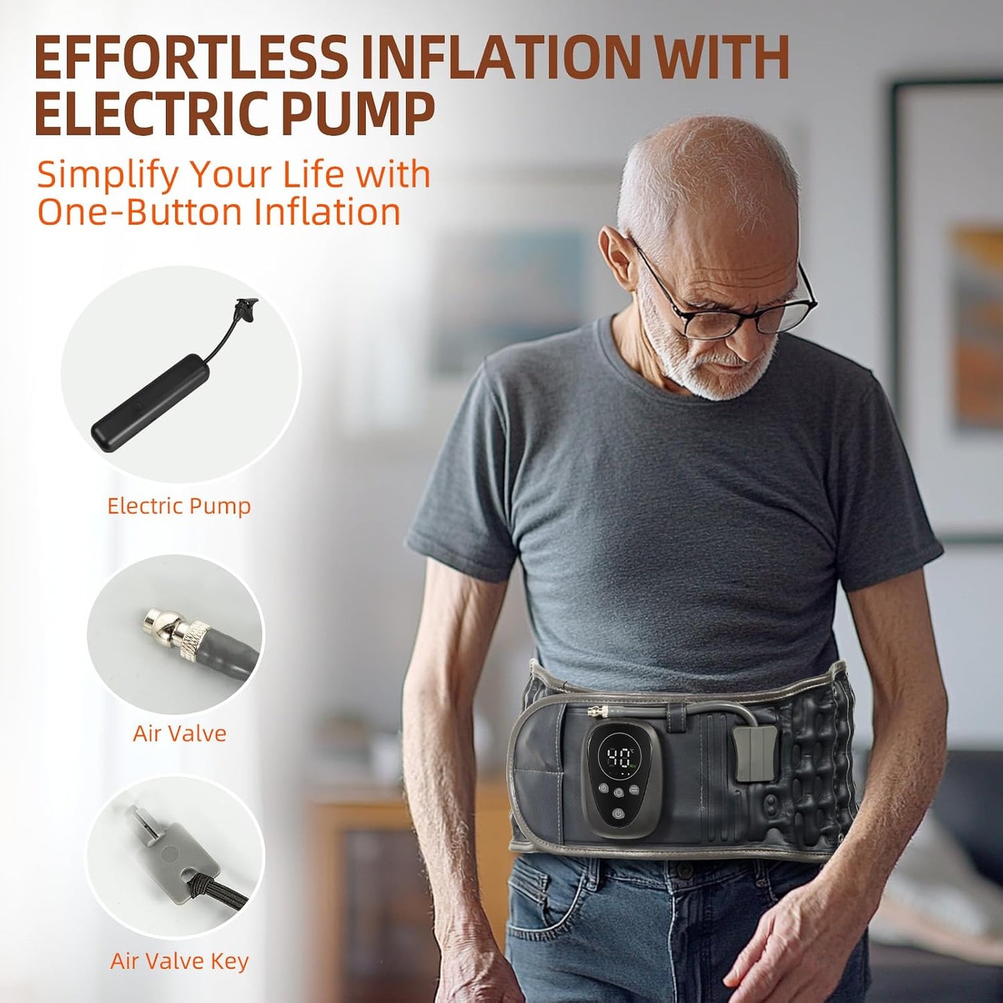 Red Light Decompression Back Belt with Massage for Back Pain Relief | Vibration Massage, Electric Pump, Cordless Inflatable Back Brace for Men Women, One Size Fits 29–49” Waist, Dark Blue