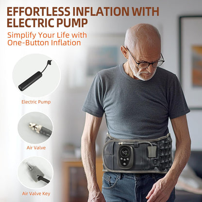 Red Light Decompression Back Belt with Massage for Back Pain Relief | Vibration Massage, Electric Pump, Cordless Inflatable Back Brace for Men Women, One Size Fits 29–49” Waist, Dark Blue