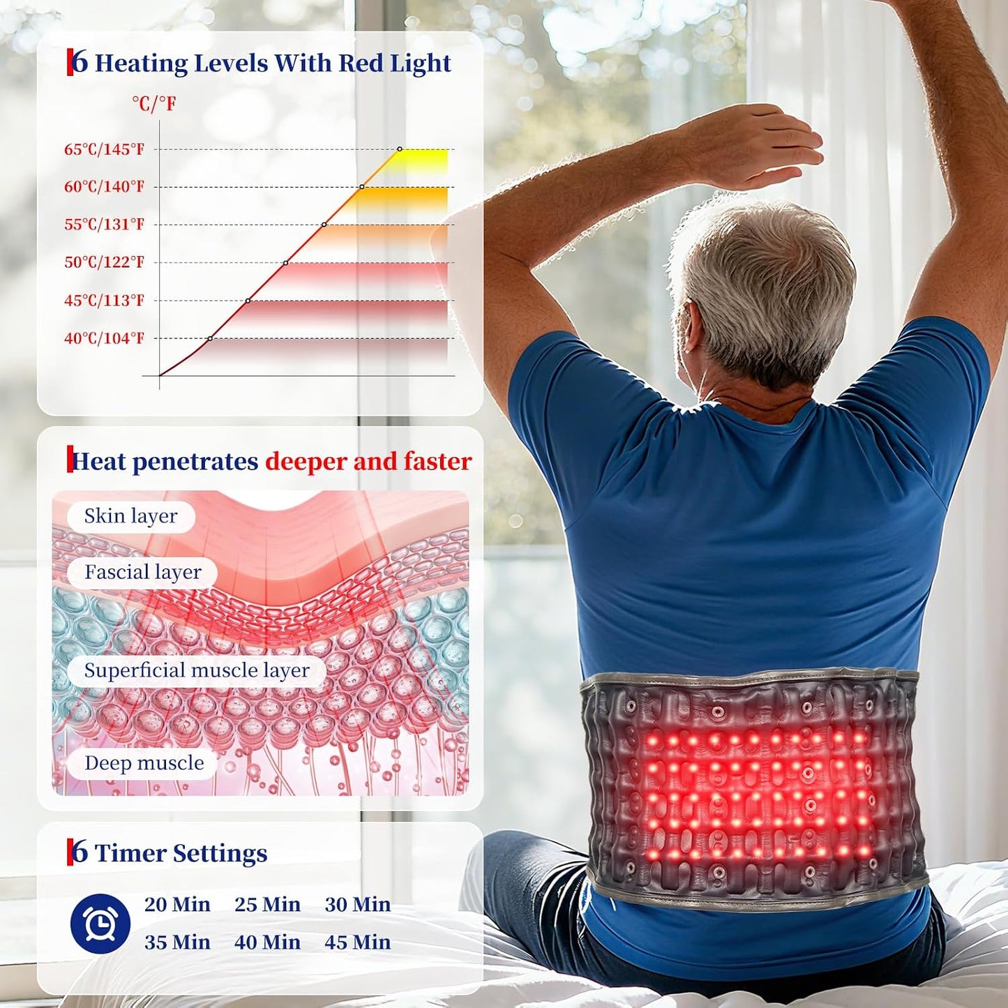Red Light Massage Decompression Belt for Instant Lower Back Pain Relief, Pump up Lumbar Support Brace Inflatable Back Reliever with Electric Pump, One Sizes Fits 29-49 Waist