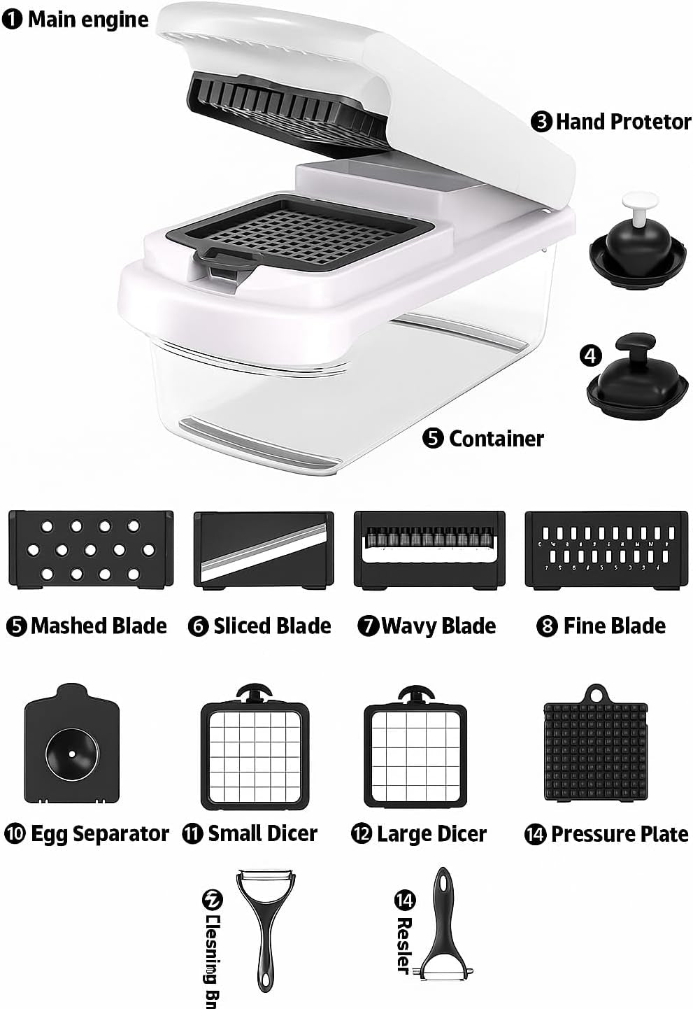 15-in-1 Vegetable Chopper & Mandoline Slicer Set with Container | Multifunctional Kitchen Cutter, Dicer & Spiralizer