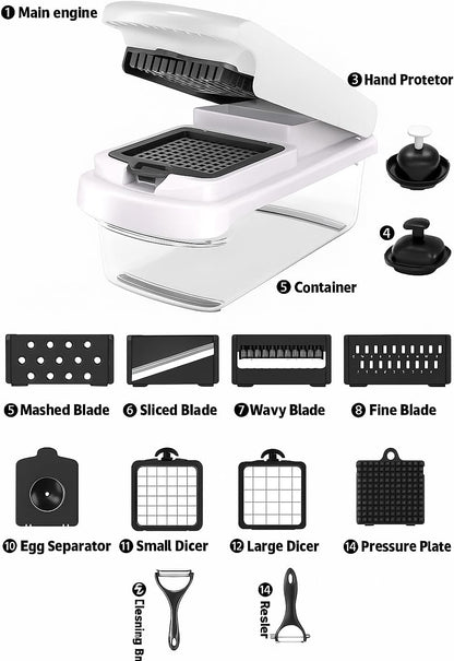 15-in-1 Vegetable Chopper & Mandoline Slicer Set with Container | Multifunctional Kitchen Cutter, Dicer & Spiralizer