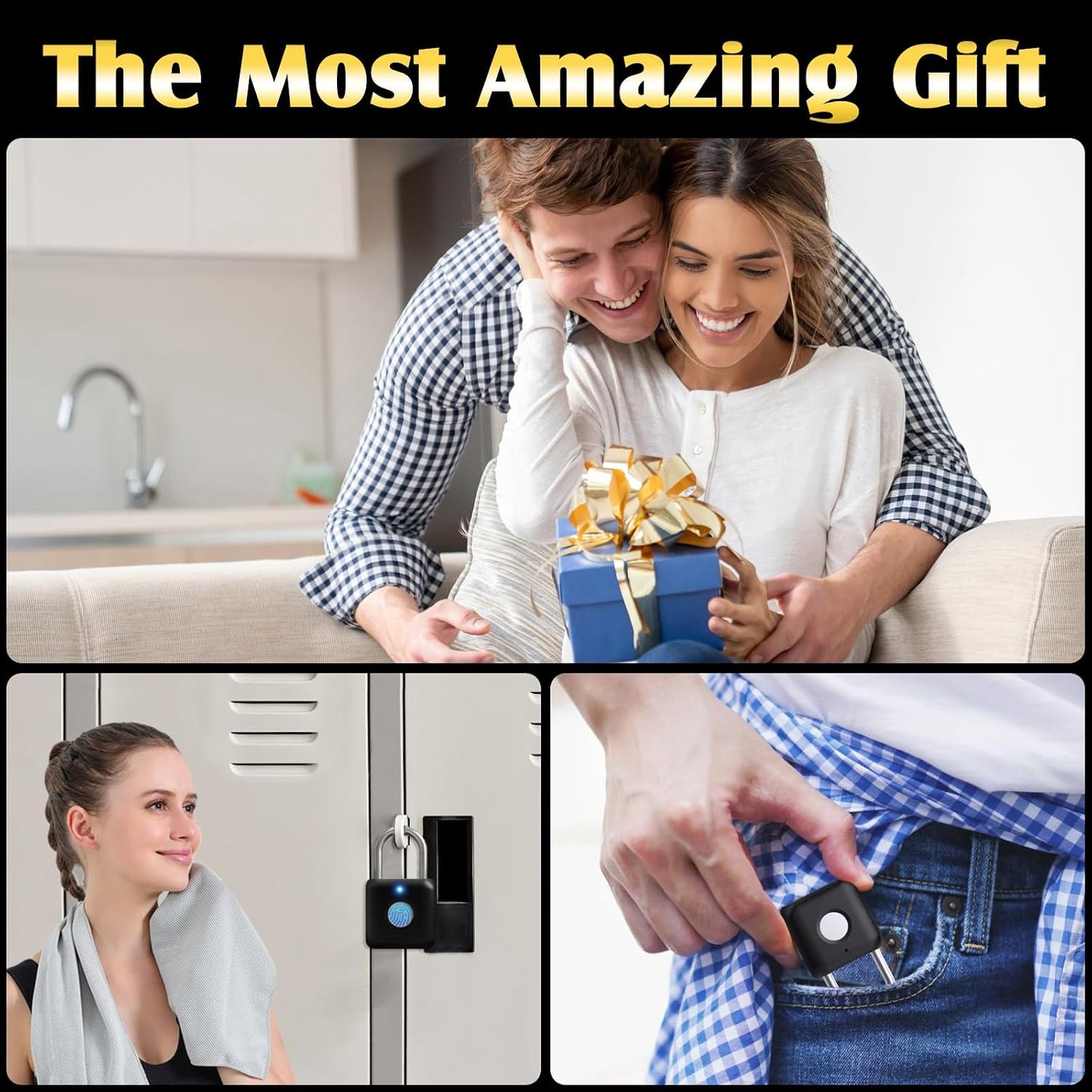 Smart Fingerprint & App Padlock | USB Rechargeable Keyless Locker Lock for Gym, School & Doors (Black)