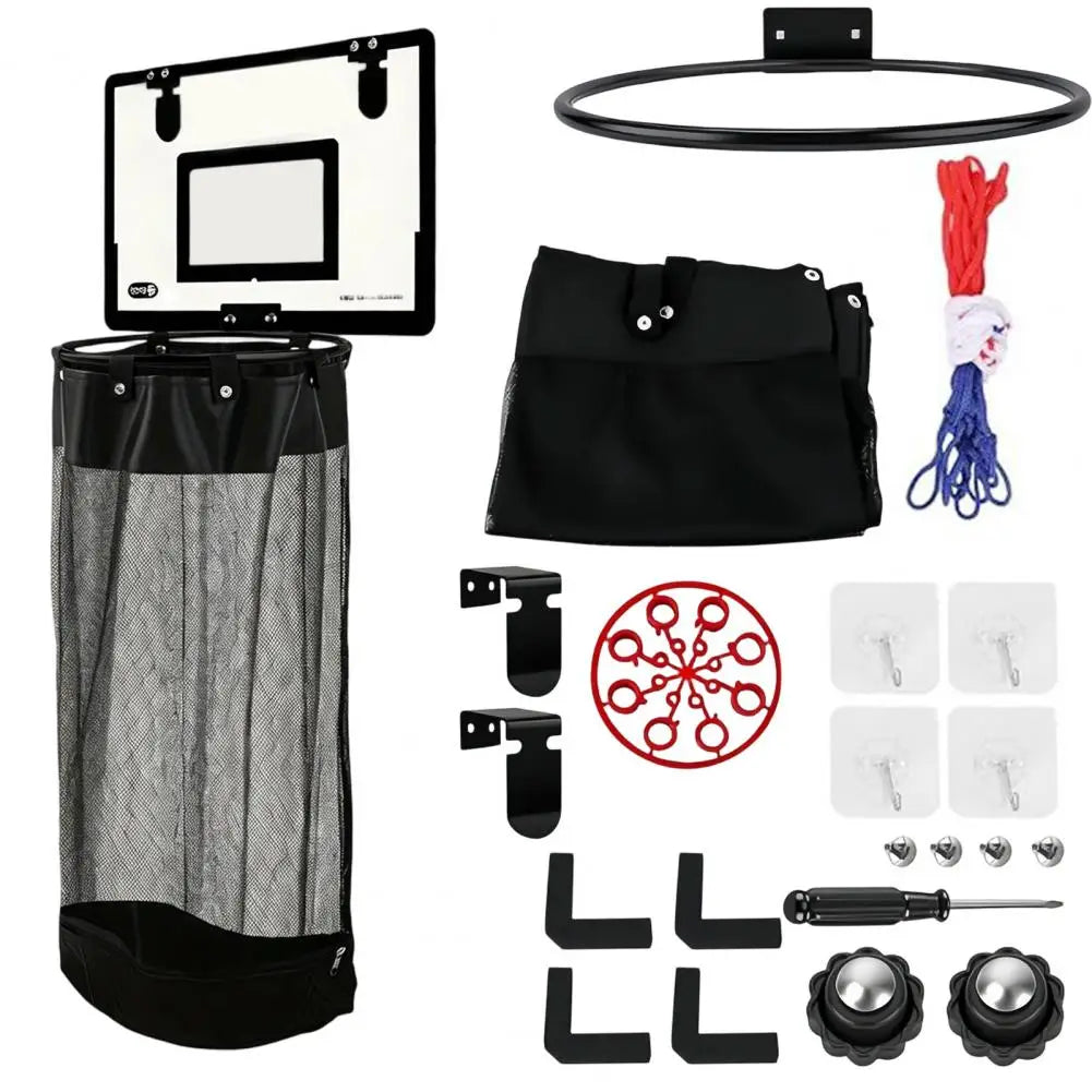 Laundry Basket with Basketball Hoop and Zipper Bottom Breathable Mesh Storage Bag Hanging Organizer for Dirty Clothes