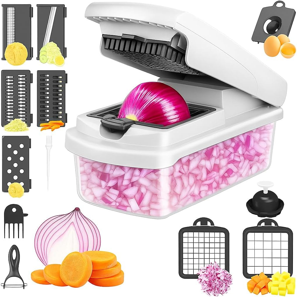 15-in-1 Vegetable Chopper & Mandoline Slicer Set with Container | Multifunctional Kitchen Cutter, Dicer & Spiralizer