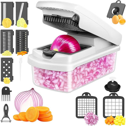 15-in-1 Vegetable Chopper & Mandoline Slicer Set with Container | Multifunctional Kitchen Cutter, Dicer & Spiralizer