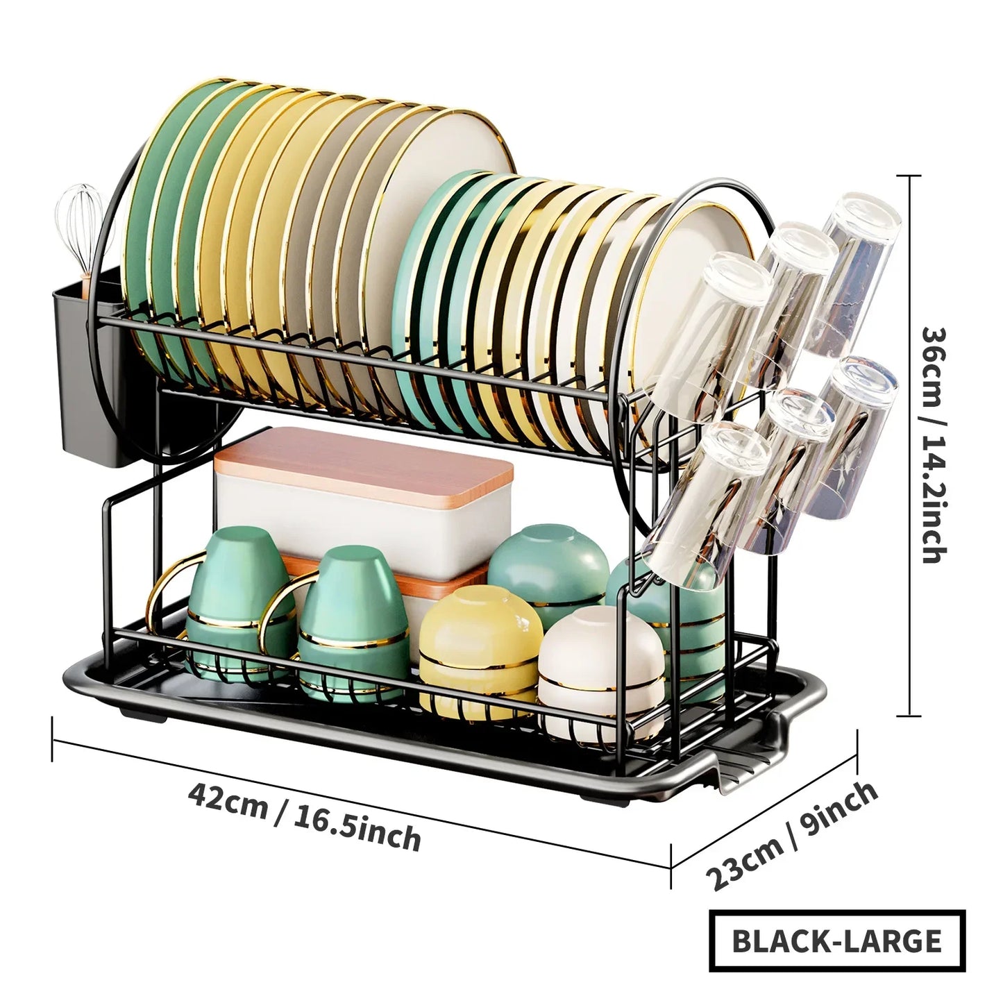 Space-Saving 2-Tier Dish Drying Rack | Rust-Resistant Metal Organizer with Drain Tray