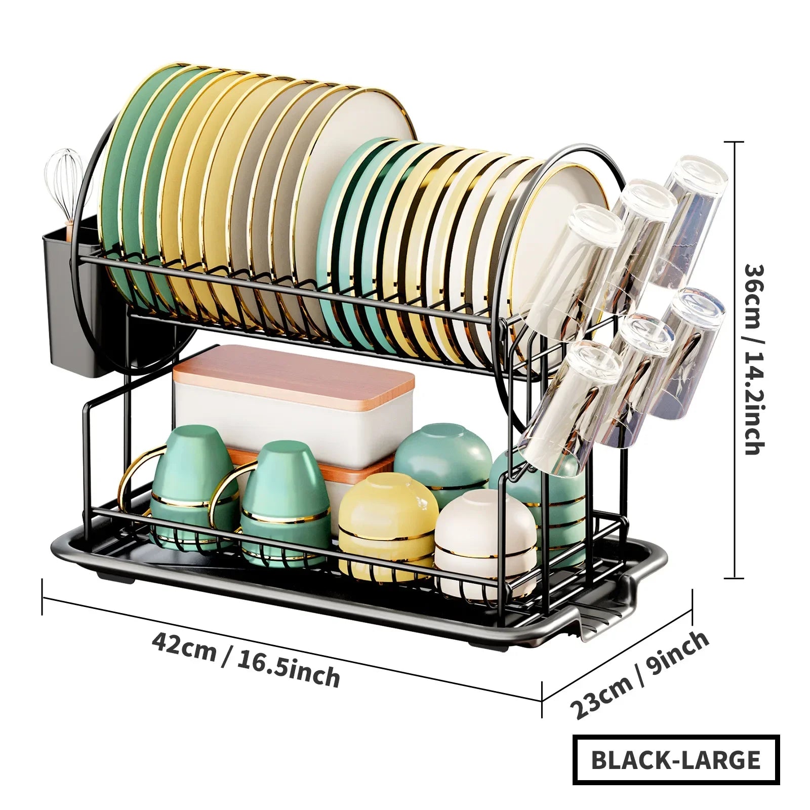 Space-Saving 2-Tier Dish Drying Rack | Rust-Resistant Metal Organizer with Drain Tray
