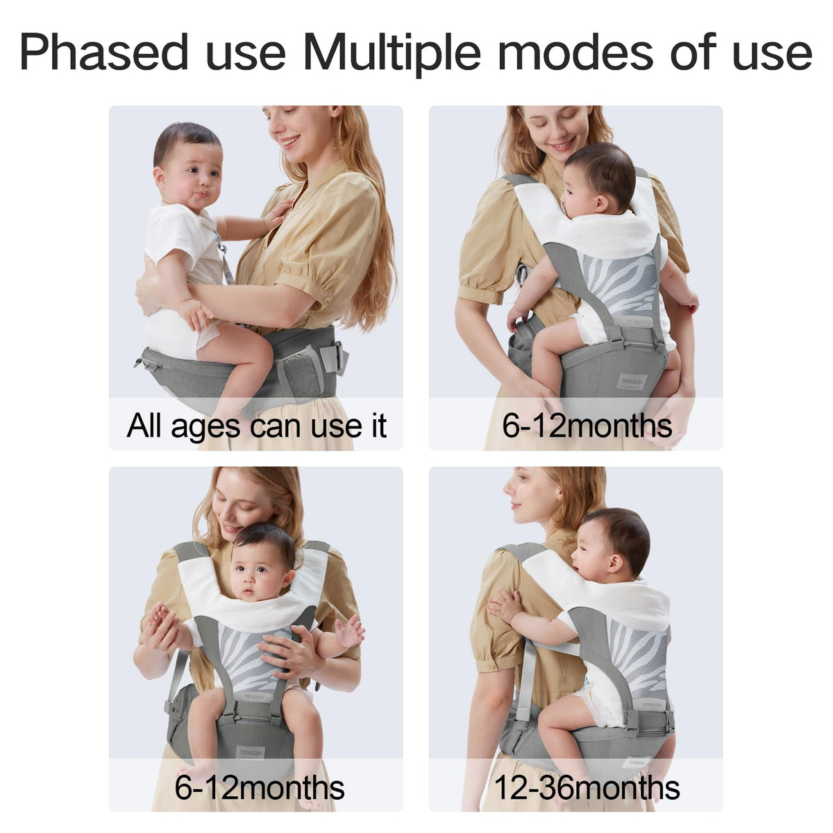 4-in-1 Ergonomic Baby Carrier with Hip Seat | Convertible Infant Carrier (Grey)
