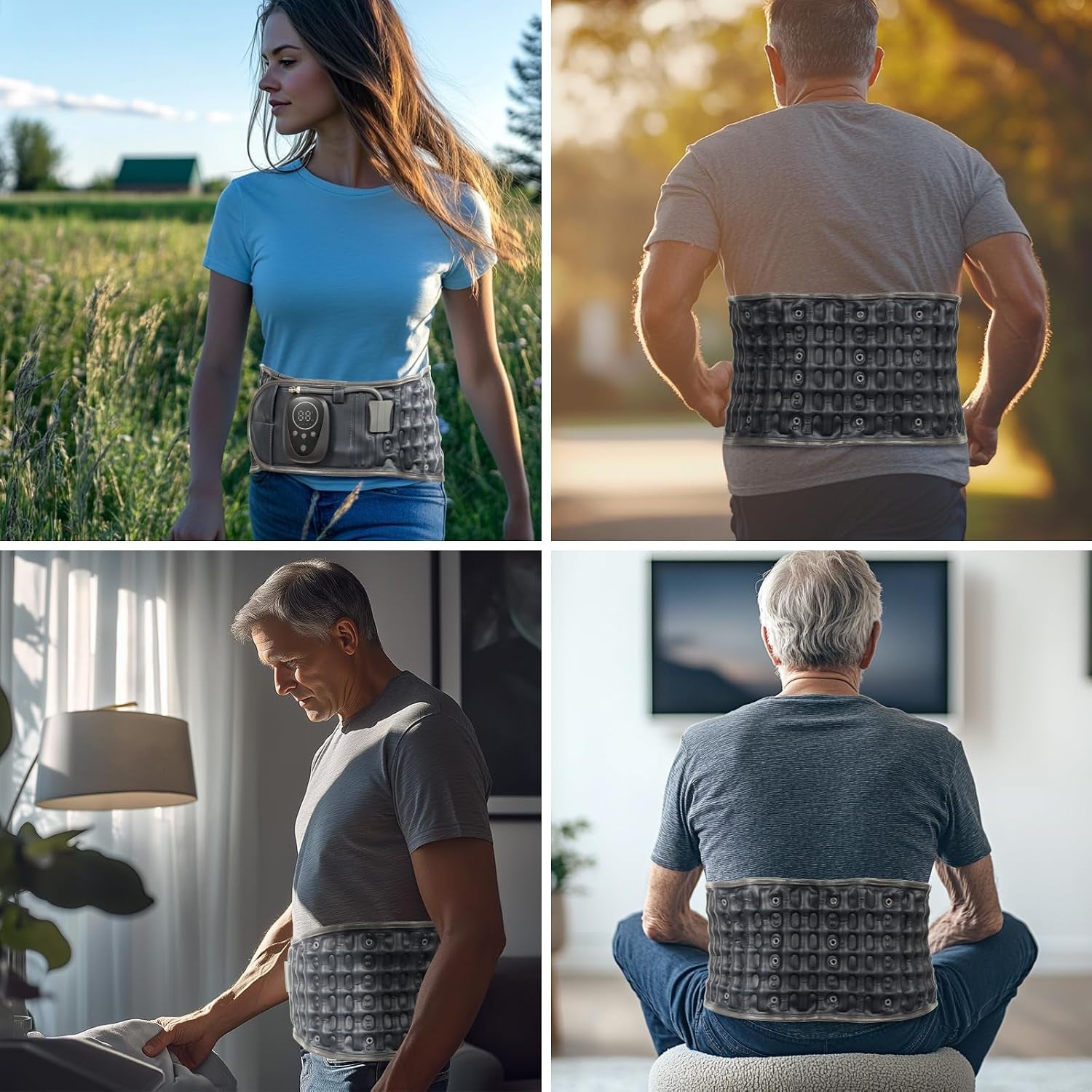 Red Light Decompression Back Belt with Massage for Back Pain Relief | Vibration Massage, Electric Pump, Cordless Inflatable Back Brace for Men Women, One Size Fits 29–49” Waist, Dark Blue