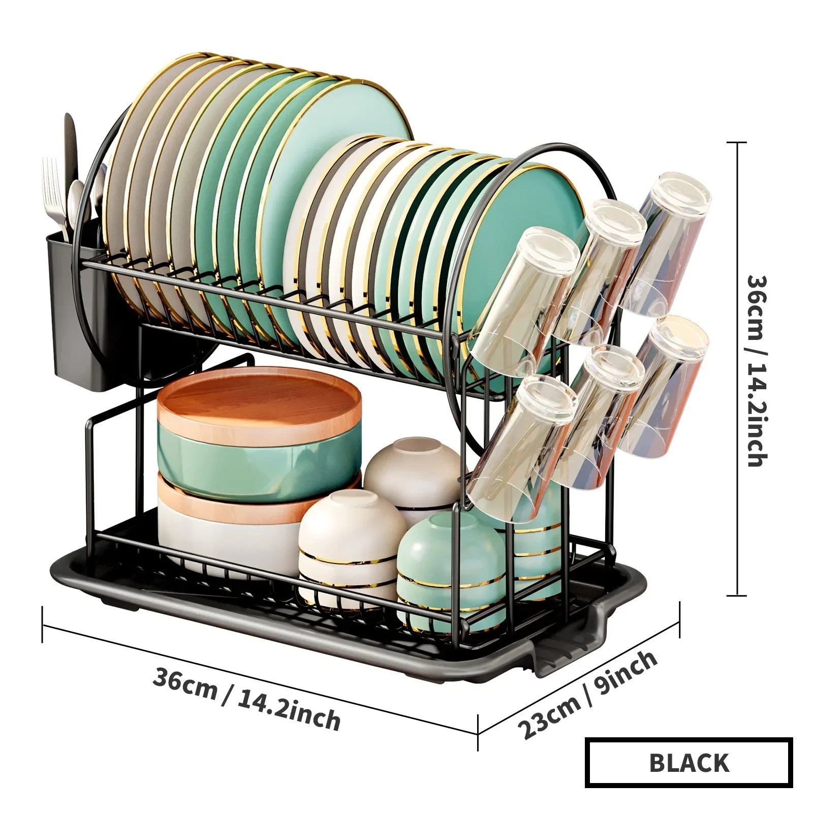 Space-Saving 2-Tier Dish Drying Rack | Rust-Resistant Metal Organizer with Drain Tray