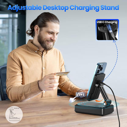 3-in-1 Cell Phone Stand with Bluetooth Speaker & Fast Wireless Charger | Desktop Charging Station