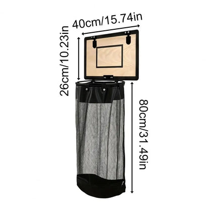 Laundry Basket with Basketball Hoop and Zipper Bottom Breathable Mesh Storage Bag Hanging Organizer for Dirty Clothes