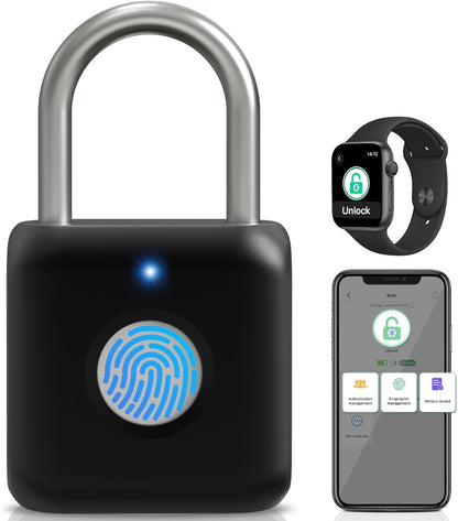 Smart Fingerprint & App Padlock | USB Rechargeable Keyless Locker Lock for Gym, School & Doors (Black)
