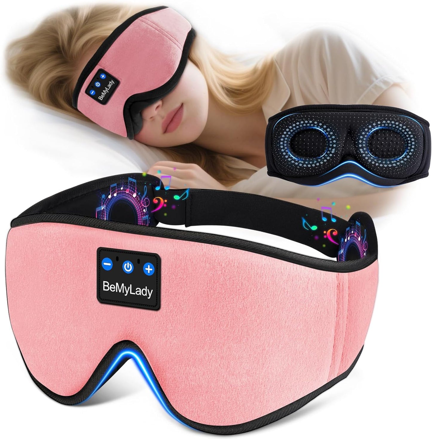 Sleep Mask Headphones,100% Blackout 3D Zero Eye Pressure Bluetooth Sleep Mask Breathable Eye Mask with Bluetooth Headphones Sleep Headphones for Side Sleepers, 14H Playtime&Bluetooth 5.4 Pink