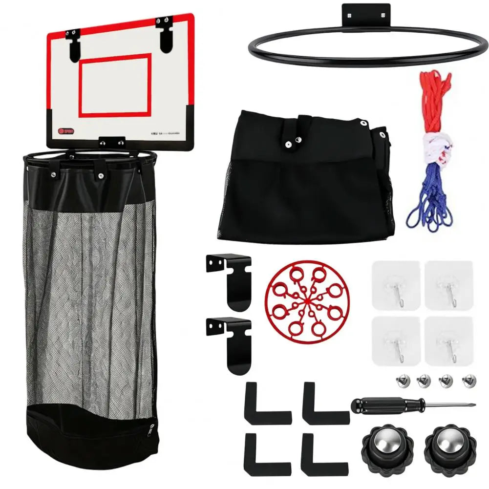 Laundry Basket with Basketball Hoop and Zipper Bottom Breathable Mesh Storage Bag Hanging Organizer for Dirty Clothes
