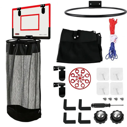 Laundry Basket with Basketball Hoop and Zipper Bottom Breathable Mesh Storage Bag Hanging Organizer for Dirty Clothes