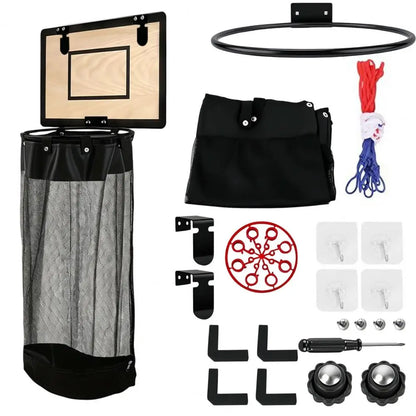 Laundry Basket with Basketball Hoop and Zipper Bottom Breathable Mesh Storage Bag Hanging Organizer for Dirty Clothes