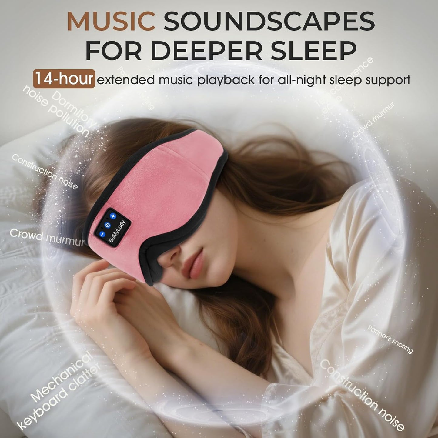 Sleep Mask Headphones,100% Blackout 3D Zero Eye Pressure Bluetooth Sleep Mask Breathable Eye Mask with Bluetooth Headphones Sleep Headphones for Side Sleepers, 14H Playtime&Bluetooth 5.4 Pink