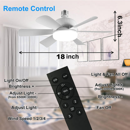2-Pack Socket Fan Light (18-Inch) | Screw-in LED Ceiling Fan with Remote & Dimmable Light