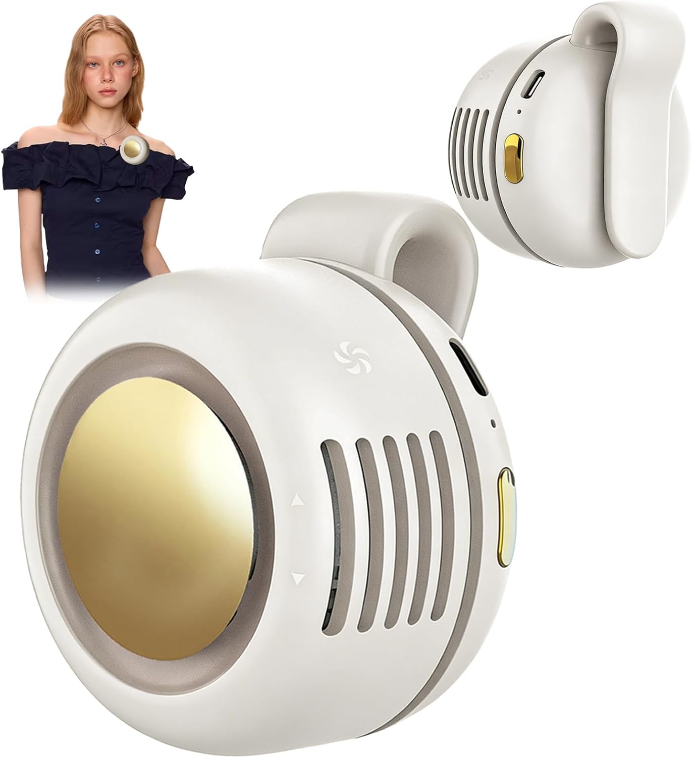 Portable Clip-On Fan, Mini USB Rechargeable 360° Rotatable Fan, Personal Fan 3-Speed Silent Mini Bladeless Fans (White)