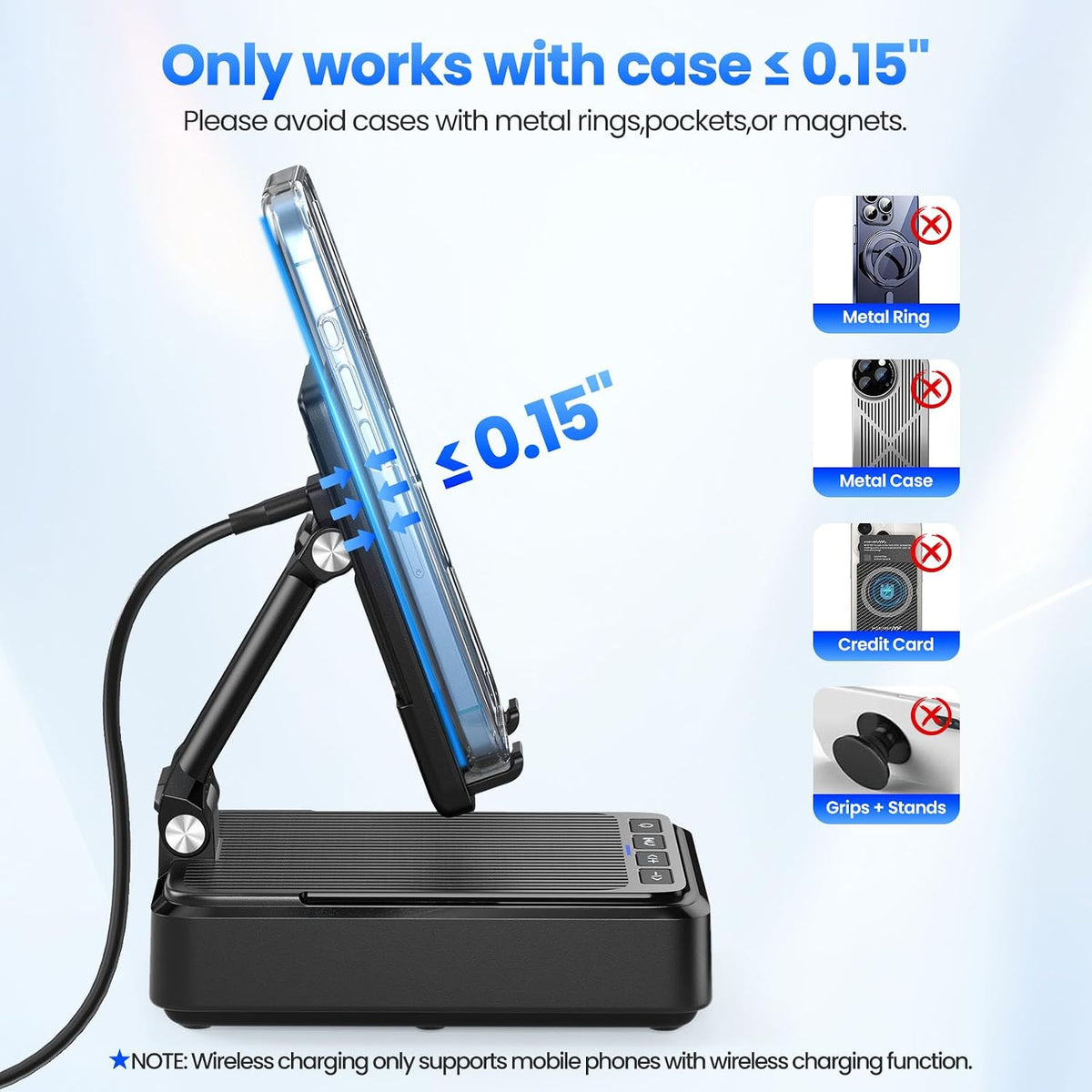 3-in-1 Cell Phone Stand with Bluetooth Speaker & Fast Wireless Charger | Desktop Charging Station