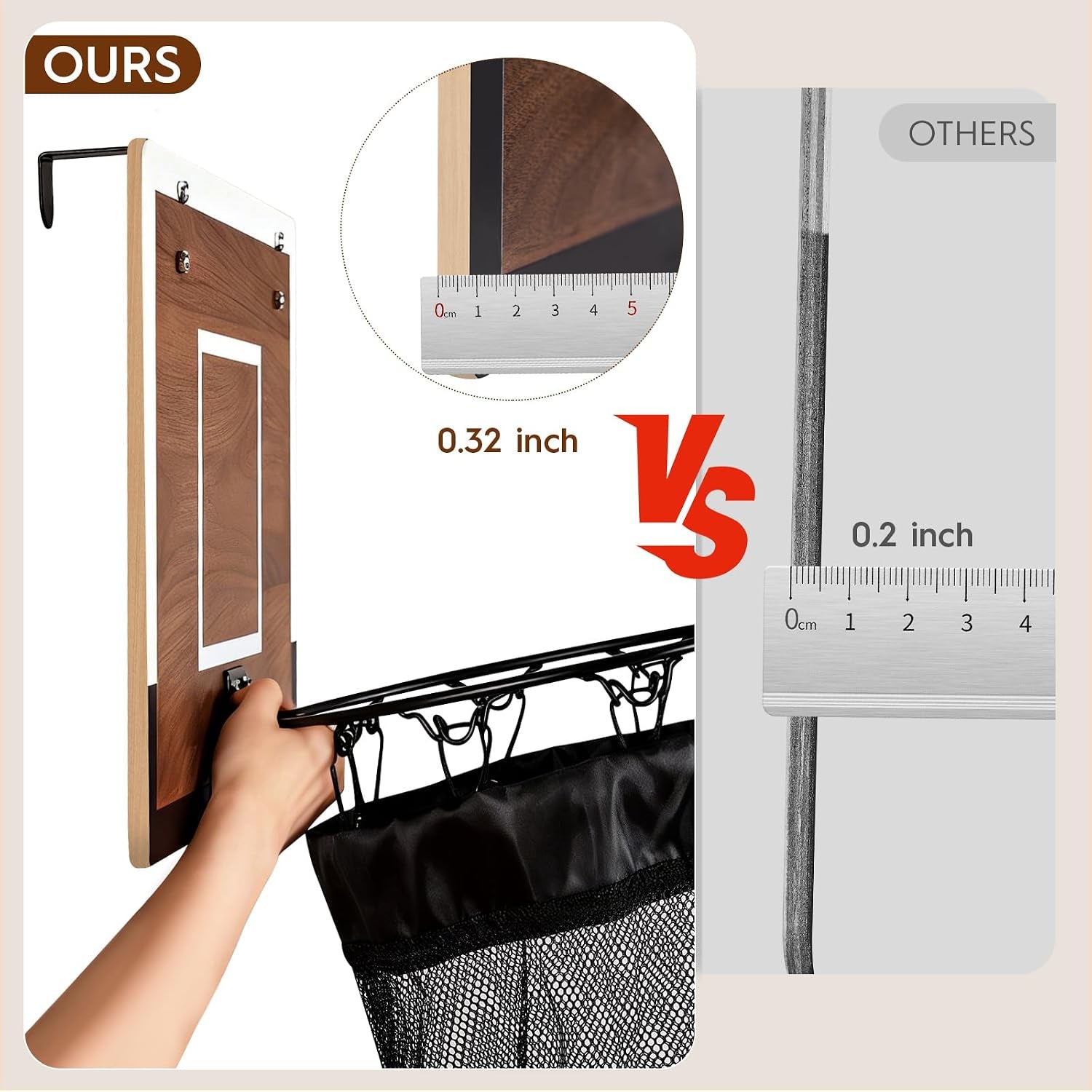 Over the Door Basketball Hamper,Wooden Hanging Basketball Hoop Laundry Basket with Zipper,3 Balls and Pump for Kids Room,Dorm Rooms,Bathroom,Saving Space Storage and Organization(Walnut)