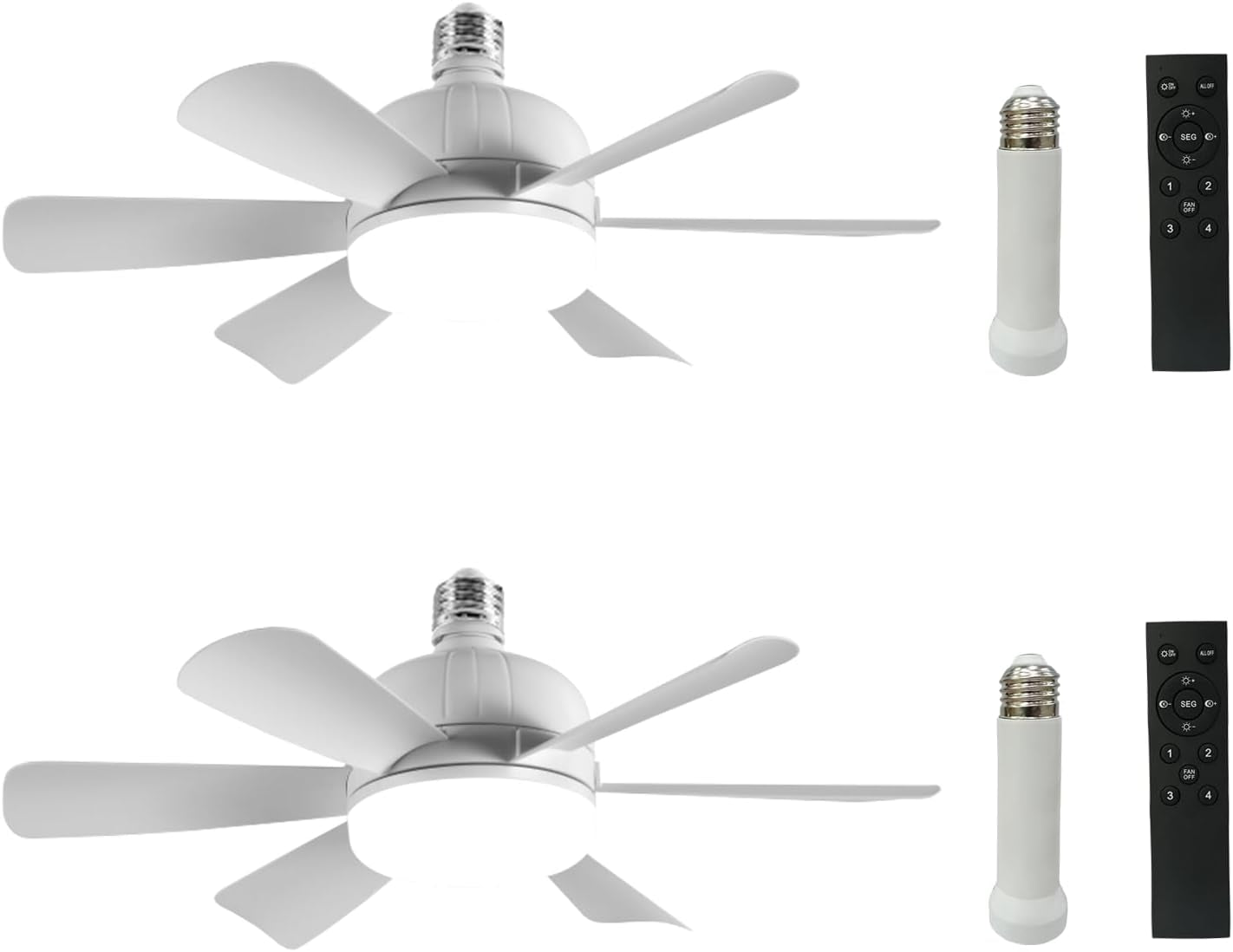 2-Pack Socket Fan Light (18-Inch) | Screw-in LED Ceiling Fan with Remote & Dimmable Light