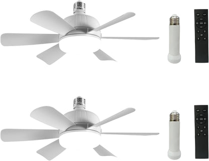 2-Pack Socket Fan Light (18-Inch) | Screw-in LED Ceiling Fan with Remote & Dimmable Light