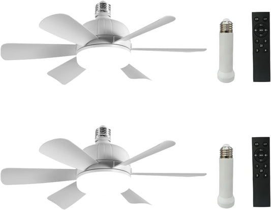 2-Pack Socket Fan Light (18-Inch) | Screw-in LED Ceiling Fan with Remote & Dimmable Light