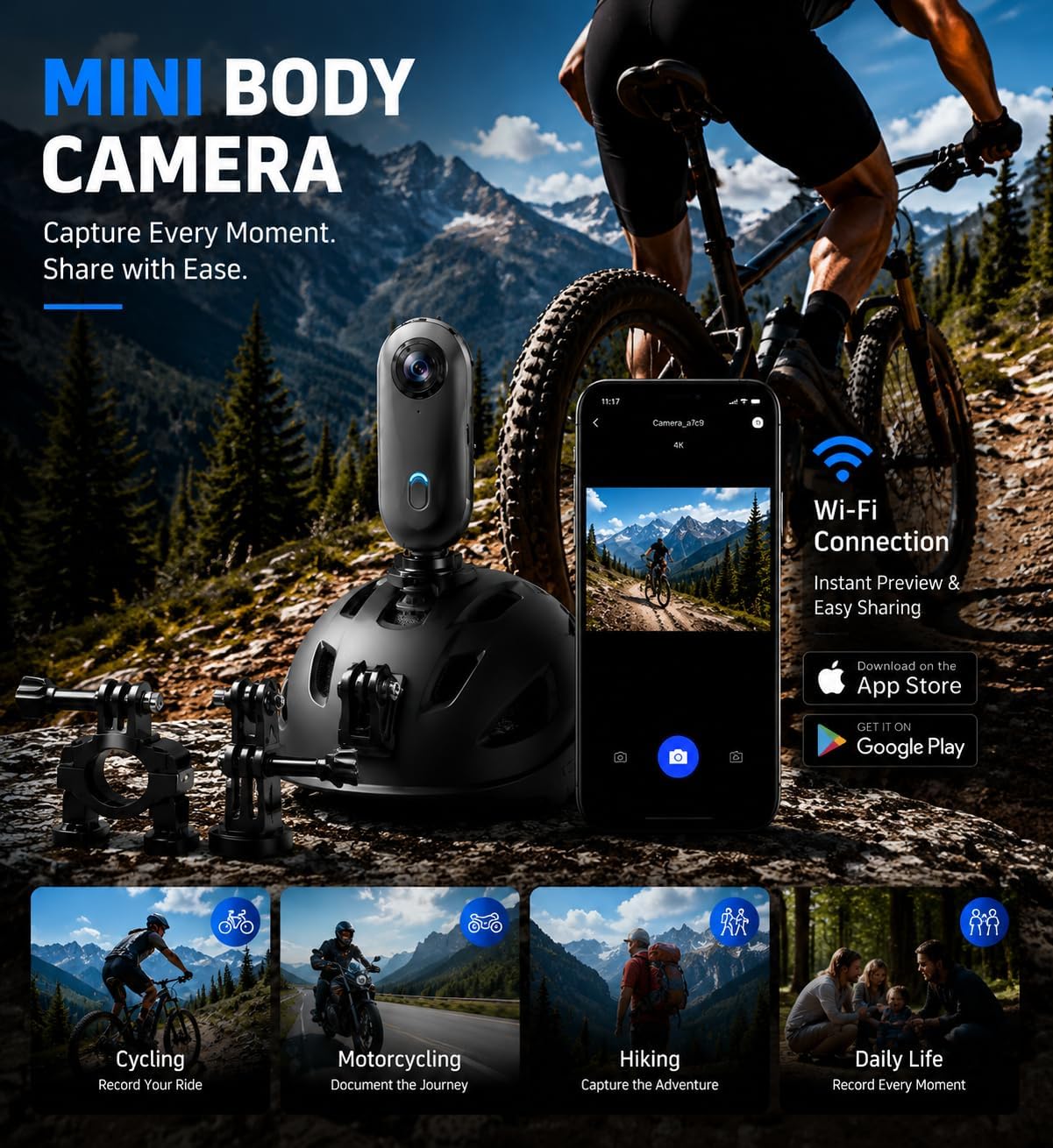 4K 128GB Mini Body Camera | Thumb-Sized Magnetic Action Cam with Video & Audio Recording