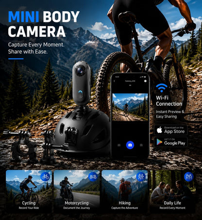 4K 128GB Mini Body Camera | Thumb-Sized Magnetic Action Cam with Video & Audio Recording