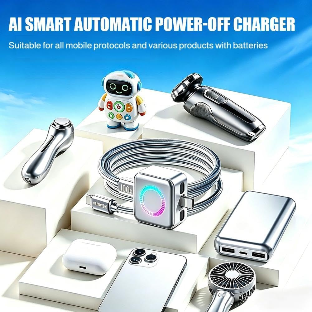 Stop Charge Smart Charger, 2026 New Auto Disconnect Charging Cable Protector, Fast 140W Charger, LED Digital Display, Overcharge Protection Adapter for Phone Laptop Tablet USB Charging Cable