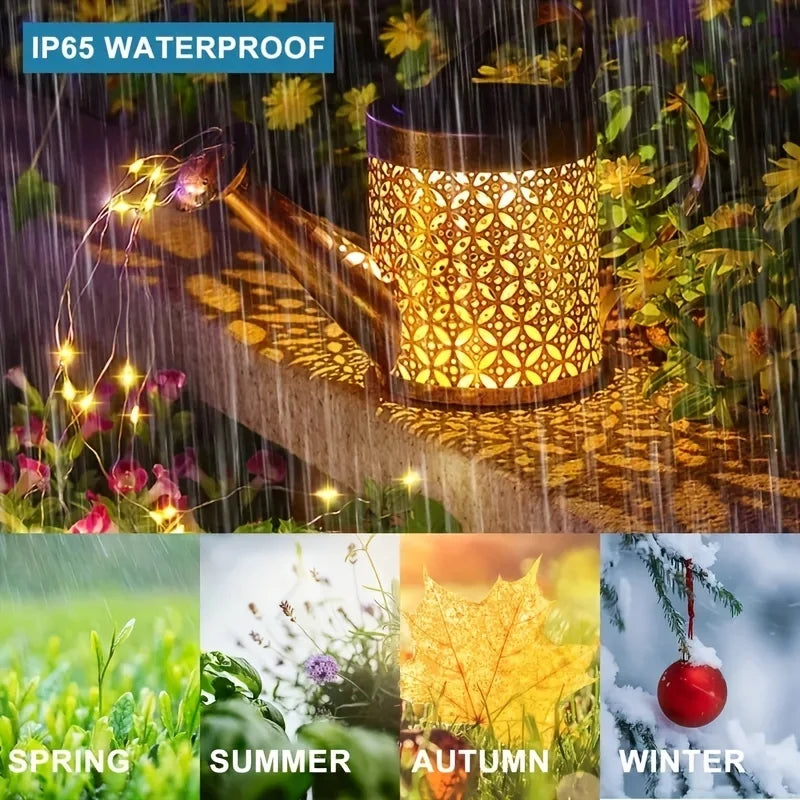 Solar Watering Can Waterfall Light | Waterproof Outdoor Metal Hanging Garden Decor & Fairy Art