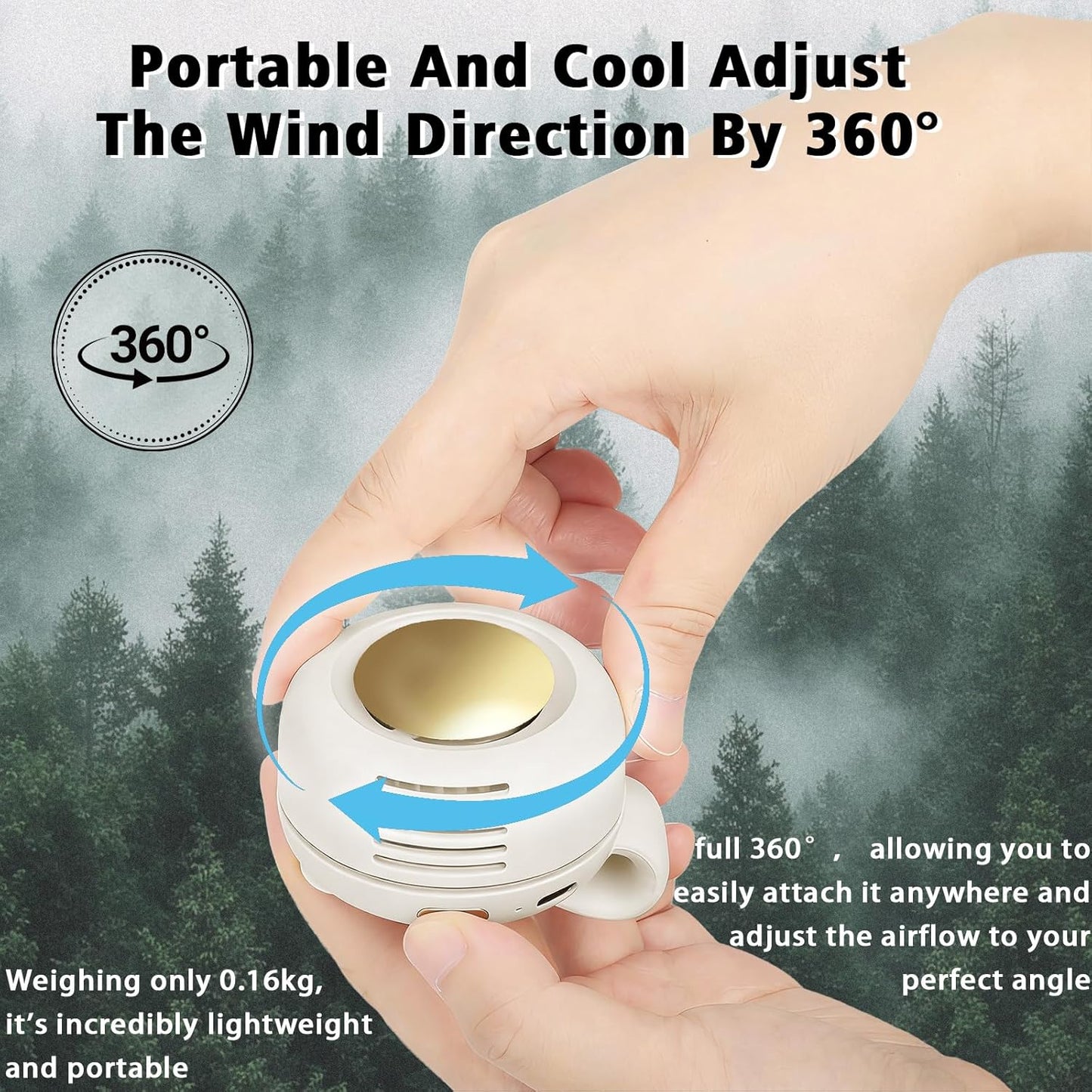 Portable Clip-On Fan, Mini USB Rechargeable 360° Rotatable Fan, Personal Fan 3-Speed Silent Mini Bladeless Fans (White)