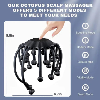 Octopus Electric Scalp Massager – Bluetooth Music & Vibration Therapy for Stress Relief & Sleep