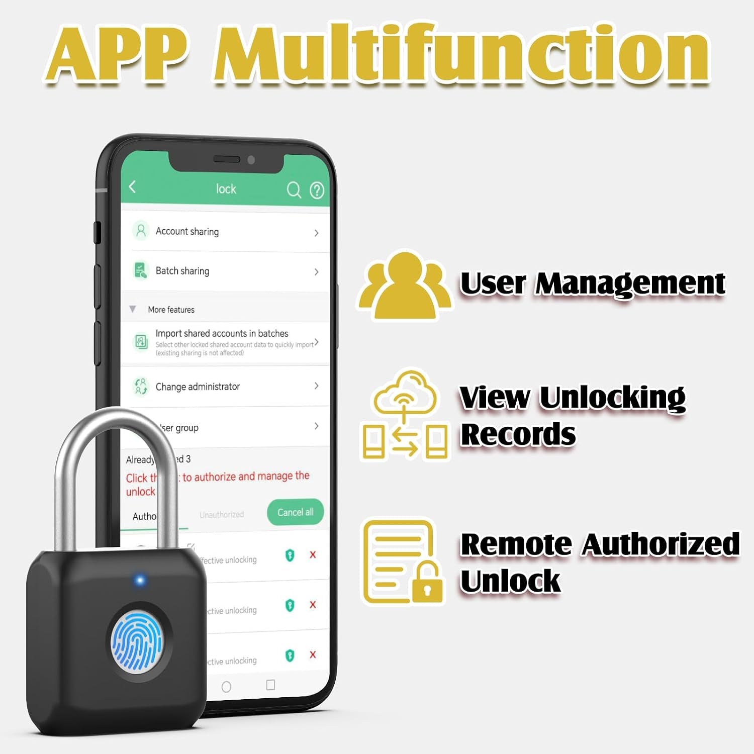 Smart Fingerprint & App Padlock | USB Rechargeable Keyless Locker Lock for Gym, School & Doors (Black)