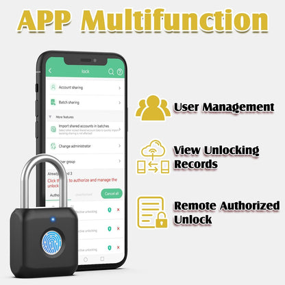 Smart Fingerprint & App Padlock | USB Rechargeable Keyless Locker Lock for Gym, School & Doors (Black)