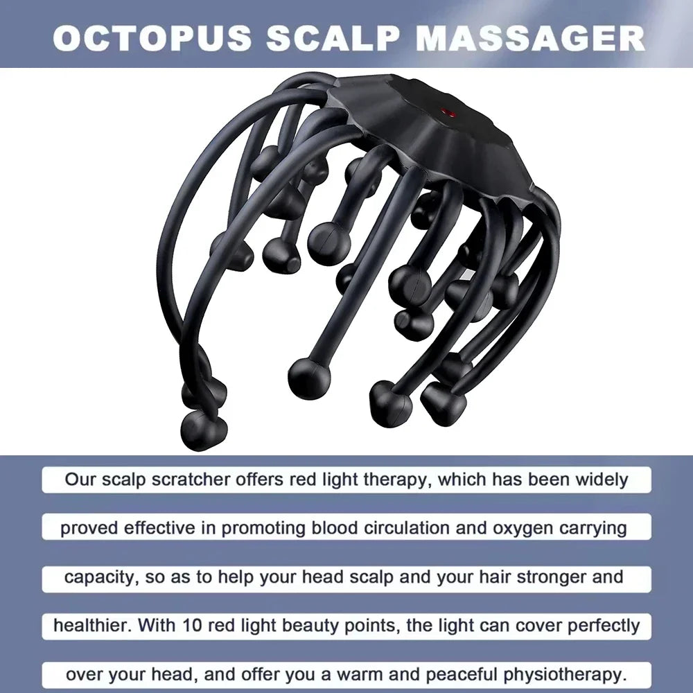 Octopus Electric Scalp Massager – Bluetooth Music & Vibration Therapy for Stress Relief & Sleep