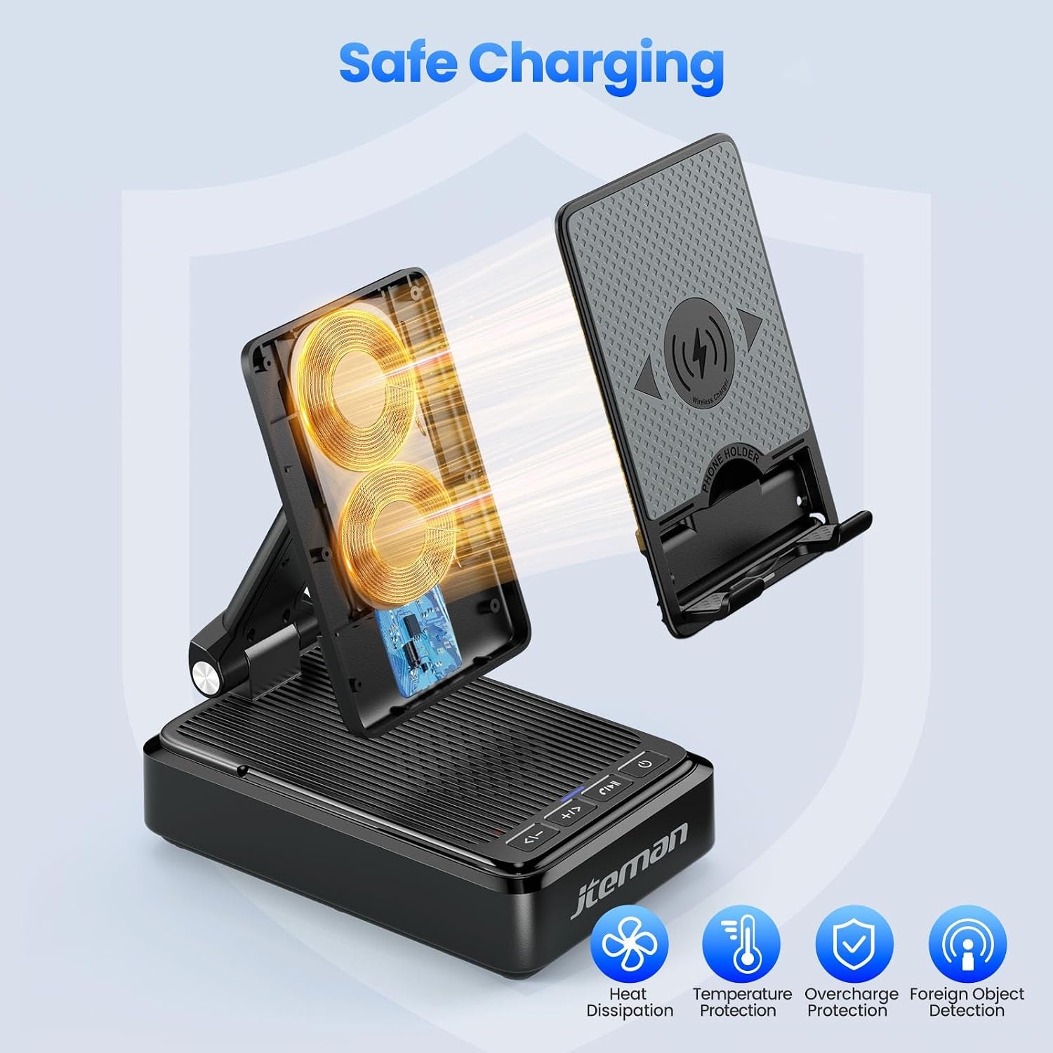 3-in-1 Cell Phone Stand with Bluetooth Speaker & Fast Wireless Charger | Desktop Charging Station
