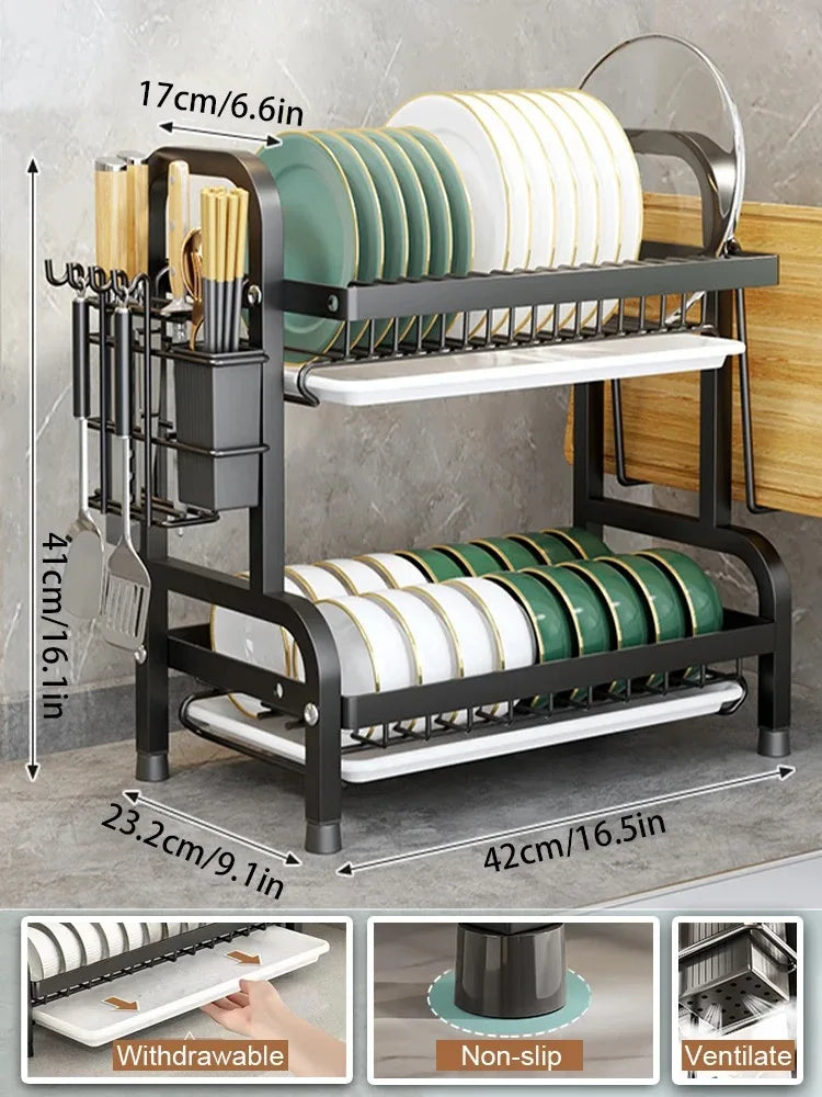 Large Stainless Steel Dish Drying Rack with Detachable Tray | Rust-Resistant & Easy to Clean