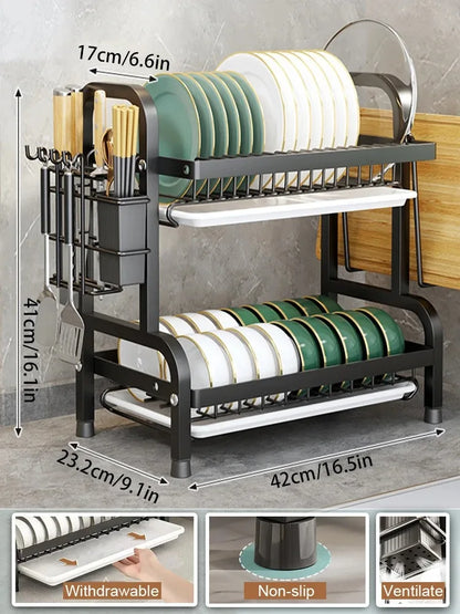 Large Stainless Steel Dish Drying Rack with Detachable Tray | Rust-Resistant & Easy to Clean