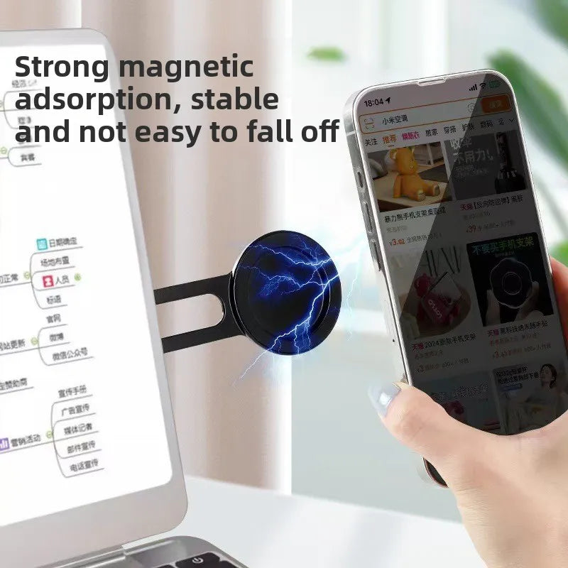 Magnetic Laptop Phone Holder – Foldable Side Mount Phone Stand for Laptops, Monitors & Tablets | Compatible with iPhone, Samsung, Xiaomi & More