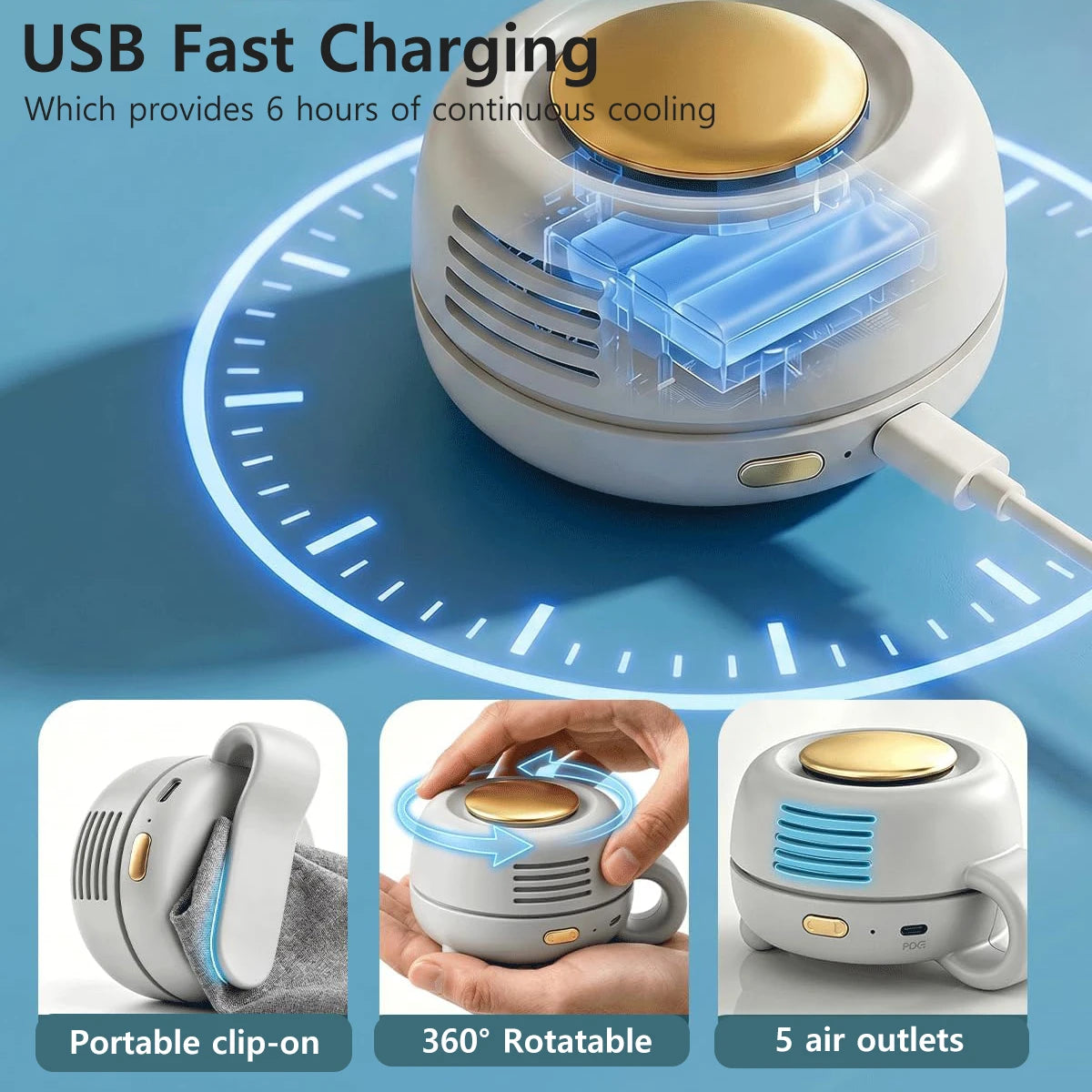 Portable Silent Mini Bladeless Fan Clip on Small Fan Clip on for Shirt Waist Adjustable 3-Speed Suspended Whirlwind Fans