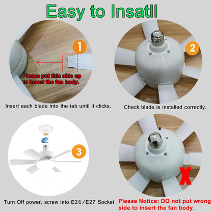 2-Pack Socket Fan Light (18-Inch) | Screw-in LED Ceiling Fan with Remote & Dimmable Light