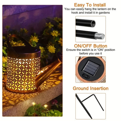 Solar Watering Can Waterfall Light | Waterproof Outdoor Metal Hanging Garden Decor & Fairy Art