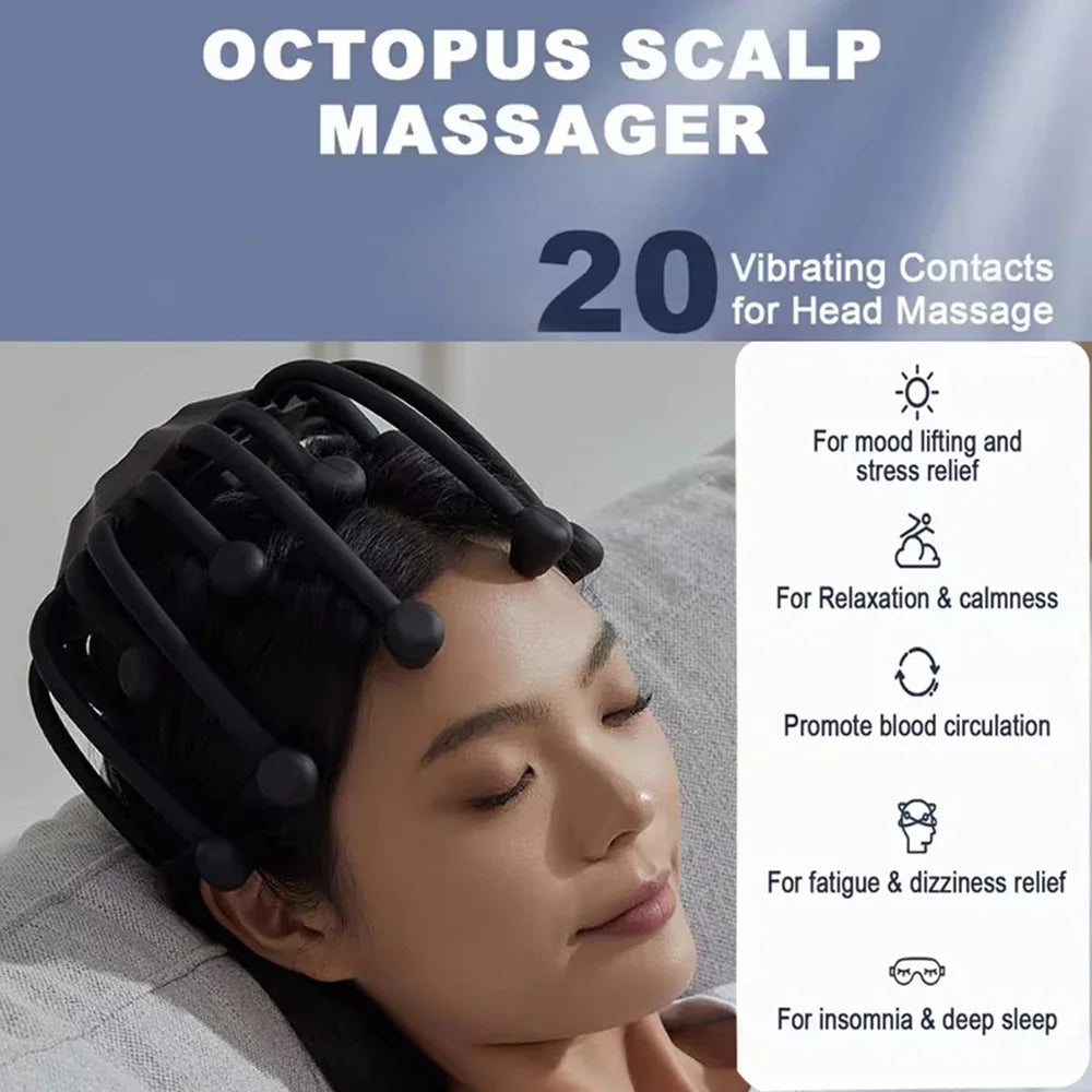 Octopus Electric Scalp Massager – Bluetooth Music & Vibration Therapy for Stress Relief & Sleep