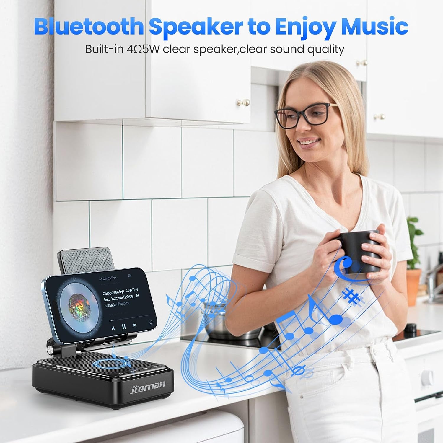 3-in-1 Cell Phone Stand with Bluetooth Speaker & Fast Wireless Charger | Desktop Charging Station