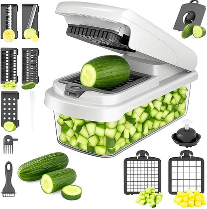 15-in-1 Vegetable Chopper & Mandoline Slicer Set with Container | Multifunctional Kitchen Cutter, Dicer & Spiralizer